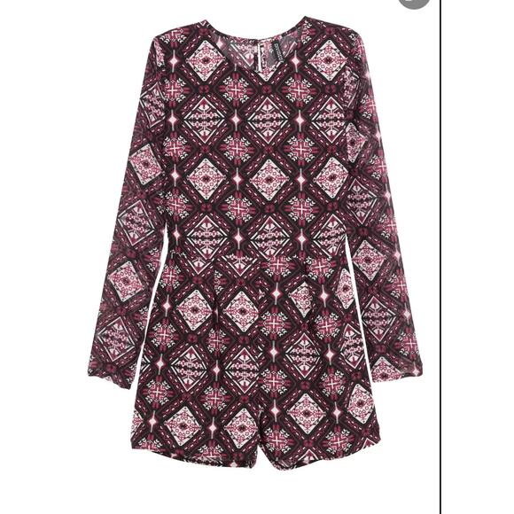 H&M Divided H&M Maroon Pattern Long Sleeve Romper Sz 12 - Picture 8 of 8